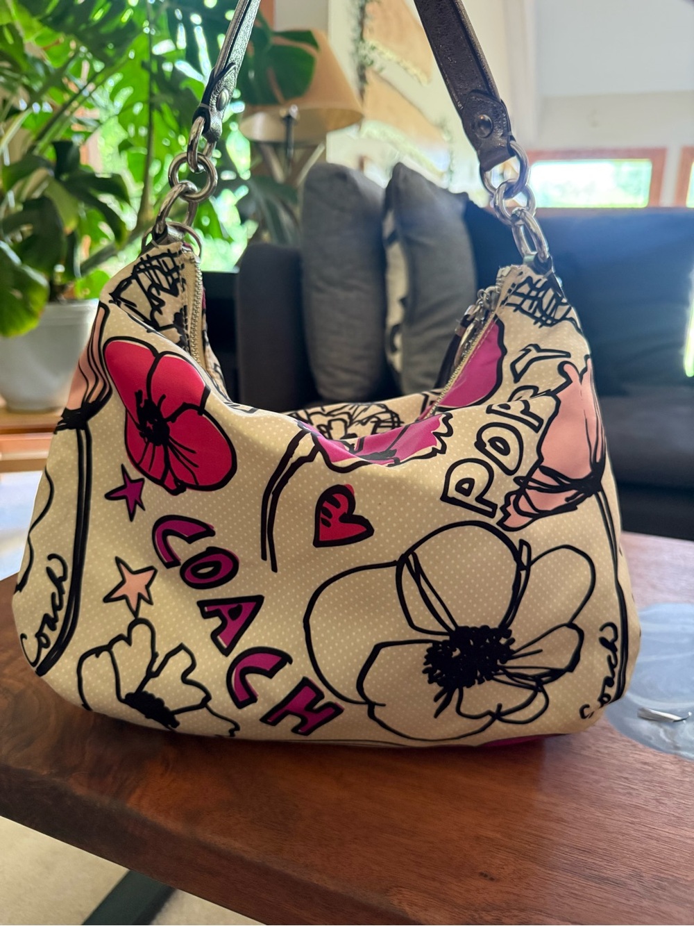 Coach poppy Y2K vintage Floral graffiti Pop Pink Hobo Bag - Picture 5 of 10